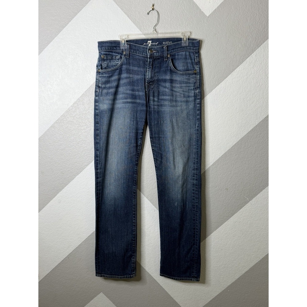 7 For All Mankind Womens 33 Austyn Straight Leg Jeans Dark Wash Blue 34x32